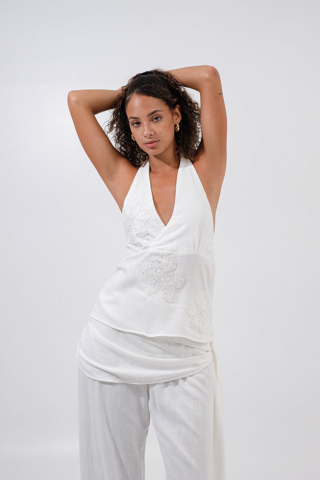 Capri Beaded Linen Top